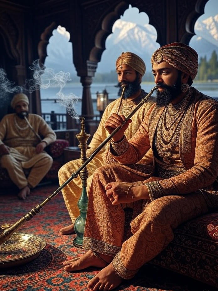 Historical Picture of Smoking Hookah by Maharajas of Kashmir